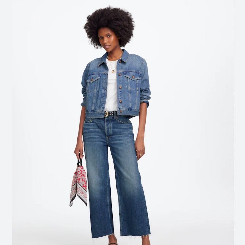 Madewell Low Slung Baggy Crop Jeans Croswell Wash Wide Leg Denim Size 33